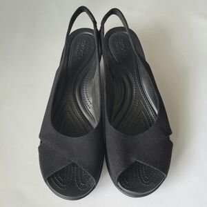 Crocs Leigh Ann Women's Black Slingback Wedge Sandals US Size 11